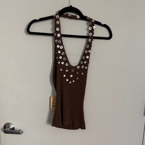 Paloma Wool Brown Tank Top with Silver Accents